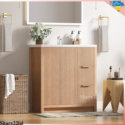 31.5'' Wood Bathroom Vanity Storage Cabinet with Ceramic Sink & Soft-Close Drawer