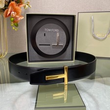 TOM FORD Reversible Black Leather T Logo Belt Men  s S.S. Buckle