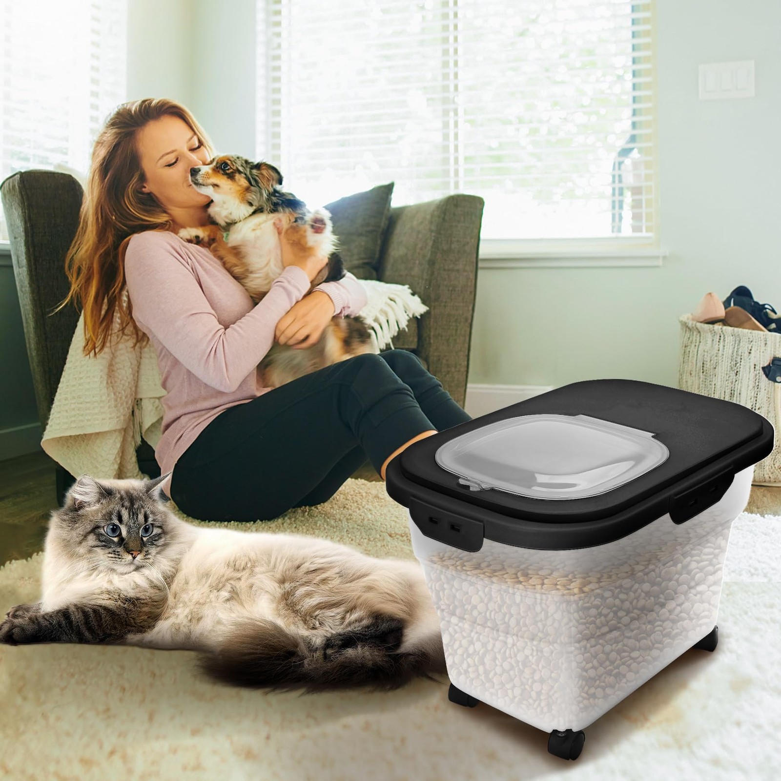 Dog Food Container, Collapsible Pet Food Storage Container 17-20 lb with Roll...