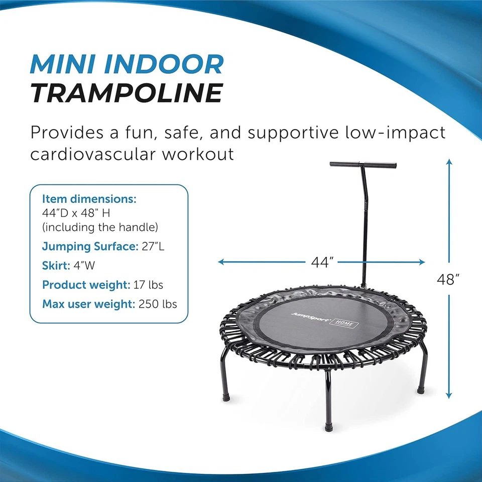 JumpSport Round Home Fitness Indoor Mini Rebounder Trampoline for Adults, Black - Image 2 of 4