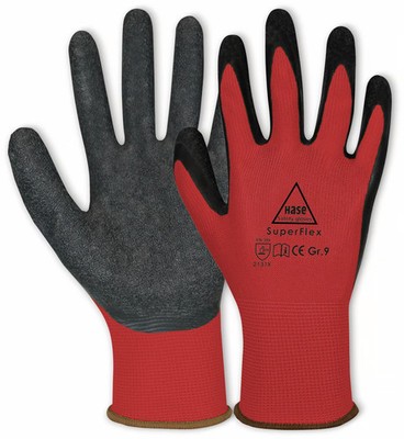 HASE SAFETY GLOVES Latex-Arbeitshandschuhe Superflex, EN 388, EN 420, Größe 8