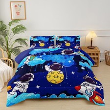Blue Space Galaxy Comforter Set - Twin Size Astronaut Bedding With Space Them...