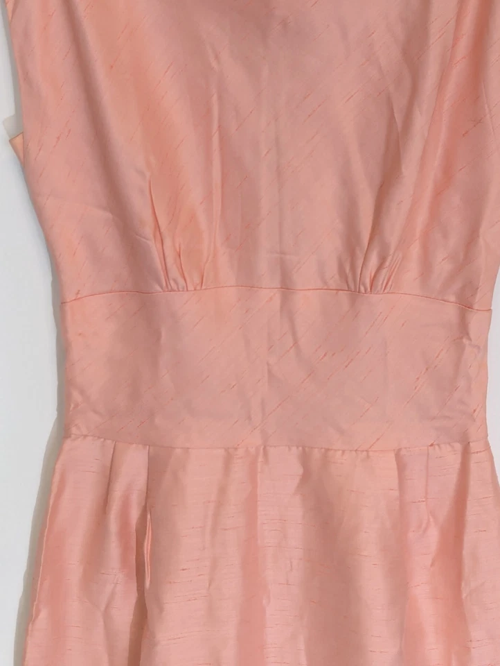 Vtg 60s Lorrie Deb Peach Sheath Dress Sz 11 Fitted Waist Bows Lined Boat Neck - Image 3 of 4