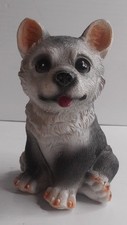 Siberian Husky Dog Figurine Puppy Sitting with Tongue out Figurine 4" H x 2-3/4"