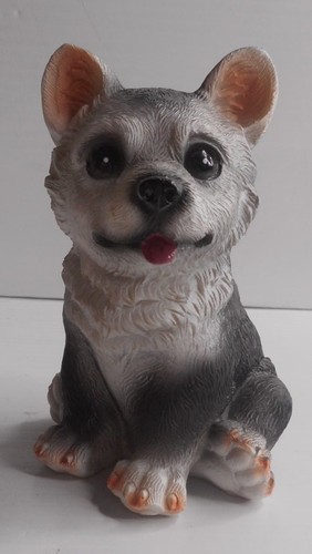 Siberian Husky Dog Figurine Puppy Sitting with Tongue out Figurine 4" H x 2-3/4"
