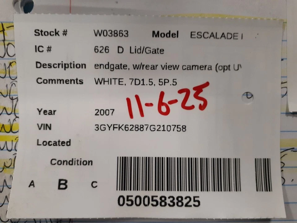 Trunk/Hatch/Tailgate Endgate Opt UVC Fits 07-08 ESCALADE EXT 1617442 Foto 3 de 4