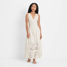 Women Eyelet Maxi A-Line Dress - Future Collective Cream L