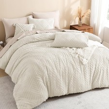 California King Comforter Set Beige, 3 Pieces Cream Tufted Boho Farmhouse Bed...