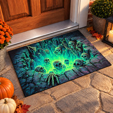 3D Illusion Skeleton Abyss Rug, Halloween Skull Pit Area Rug, Spooky Decor