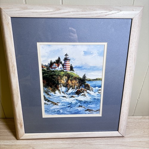 Ian Ramsay 1993 Art Print "Lands End" Lighthouse Water Sea Signed Framed 16x20
