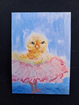 ACEO Easter Spring Chick Ballerina Pink | Heartandhorizonart | 2.5x3.5 inches 