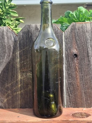 ANTIQUE PERNOD FILS  GRENN DUG FRENCH ABSINTHE GLASS BOTTLE HAND BLOWN