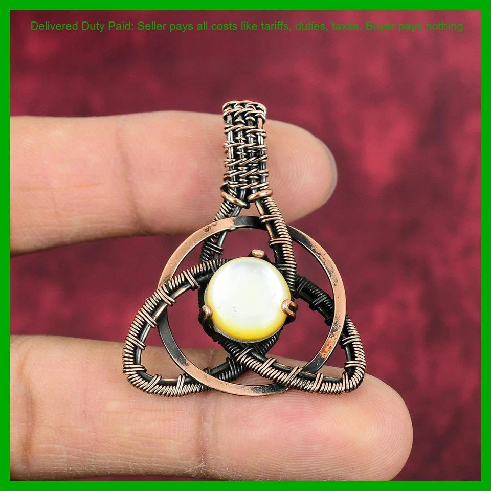 Colgante de moda envuelto en alambre único de piedras preciosas madreperla redondas de cobre joyería Foto 2 de 4