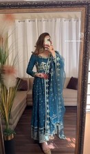 Latest Faux Georgette Attractive Blue Gown Bottom With Dupatta For Festival