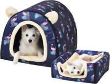 Dog Bed,2 Ways to Use,Indoor Pet House with Fluffy Mat,Removable and Washable Co