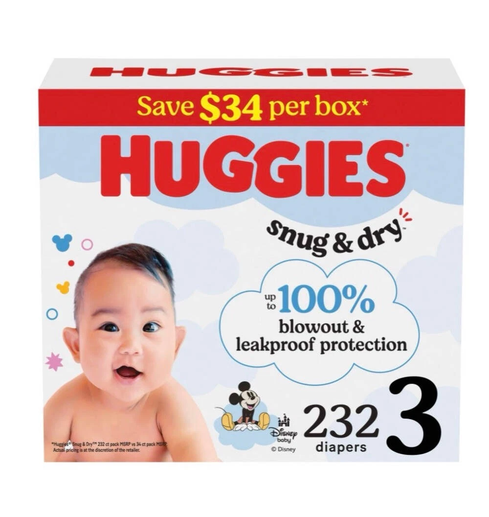 Huggies Snug & Dry Baby Diapers Size 3 (16-28 Lbs) 232 Count