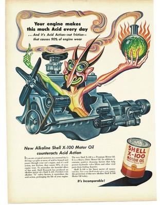 1952 Shell X-100 Motor Oil Ad Boris Artzybasheff Art Acid Monster Surrealism 2