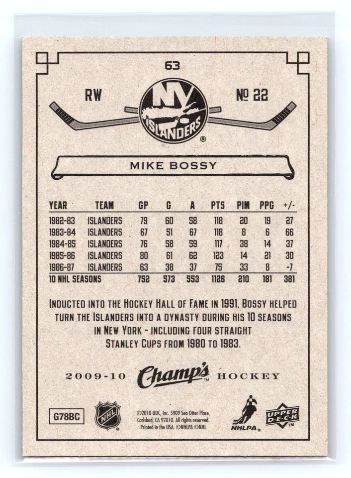 2009-10 Upper Deck Champ's #63 Mike Bossy New York Islanders - Image 2 of 2