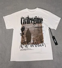 Civil Regime Tee Shirt Mens Large White Grim Reaper Flames Gym New Authentic
