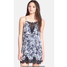 ASTR The Label Navy & White Floral Mini Slip Dress Women's Size XS
