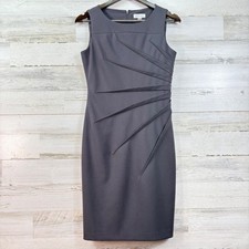 Calvin Klein Womens Charcoal Grey Sunburst Pleated Sheath Dress Size 4 Office