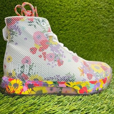 Nobull SF Trainer+ High Womens Size 7 White Pink Yellow Athletic Shoes Sneakers