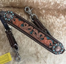 Teal Inlay Top Grain Leather Western With Str...