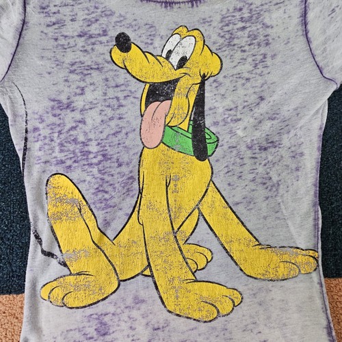 Disney Parks Pluto Womens Sheer V Neck T-Shirt XS Purple Graphic Print SS L8a - Picture 2 of 8