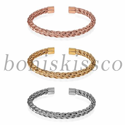 3pcs Women's Men's Unisex Stainless Steel Twisted Braided Cuff Bangle Bracelet