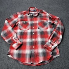 VINTAGE Polo Ralph Lauren Shirt Mens M Medium Button Red Flannel Plaid Western