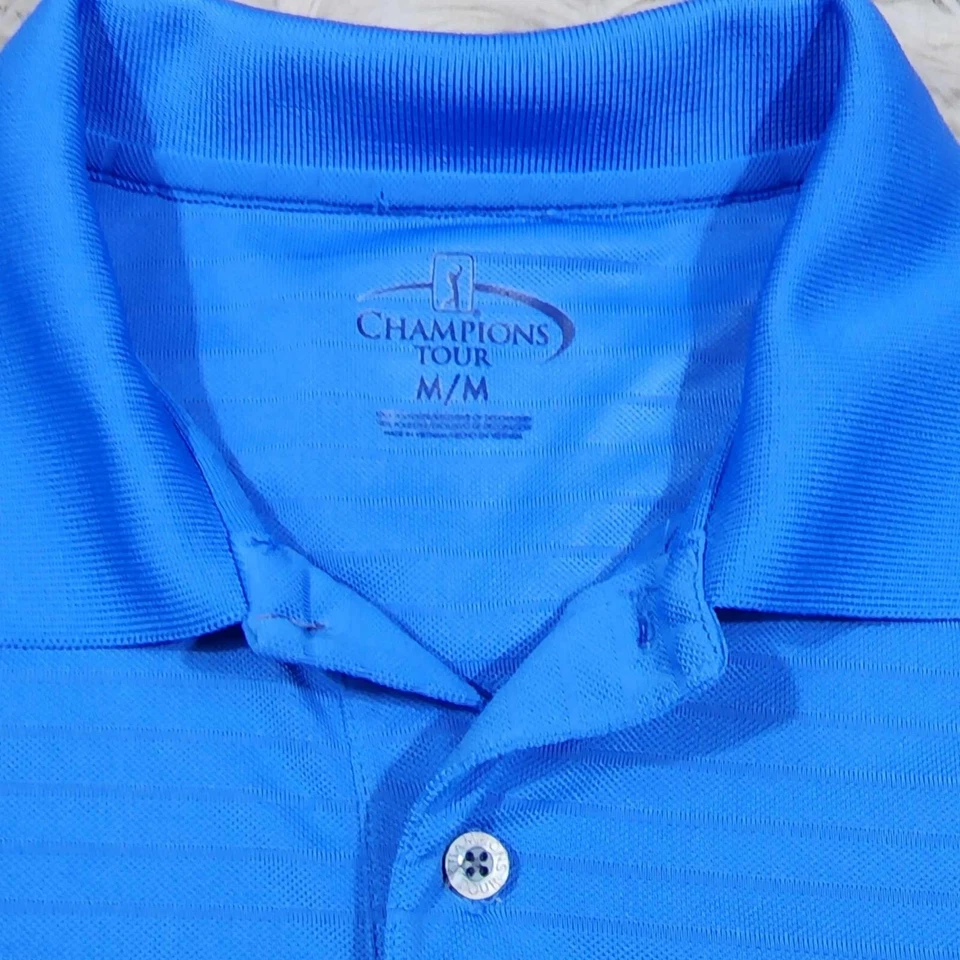 Champions Tour Polo Shirt Men's Size Medium Solid Blue Golf Short Sleeve - Image 4 of 4