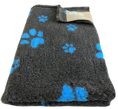 Hundedecke Vet Bed Original Premium Qualitätsstufe Dunkelgrau+Pfote Blau S/M/L