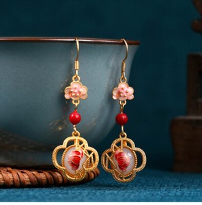 Authentic White Real Jade Lotus Earrings Natural Jewelry 18K Gold Plated Women Gifts