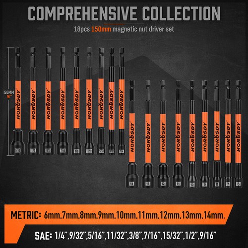 18Pc 1/4" Magnetic Nut Driver Set SAE Metric Nut Driver Set Impact Drill Tool - Picture 5 of 10