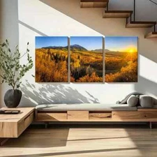 3pcs Autumn Forest Mountains Landscape Wall Art Canvas Framed 50x70cm