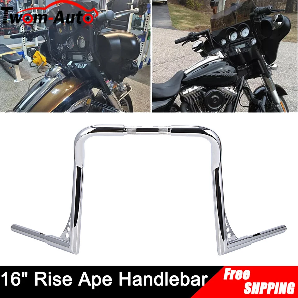 Chrome 16" Rise Ape Hangers Handlebar For Touring Road King Street Glide FLHT - Изображение 4 из 4