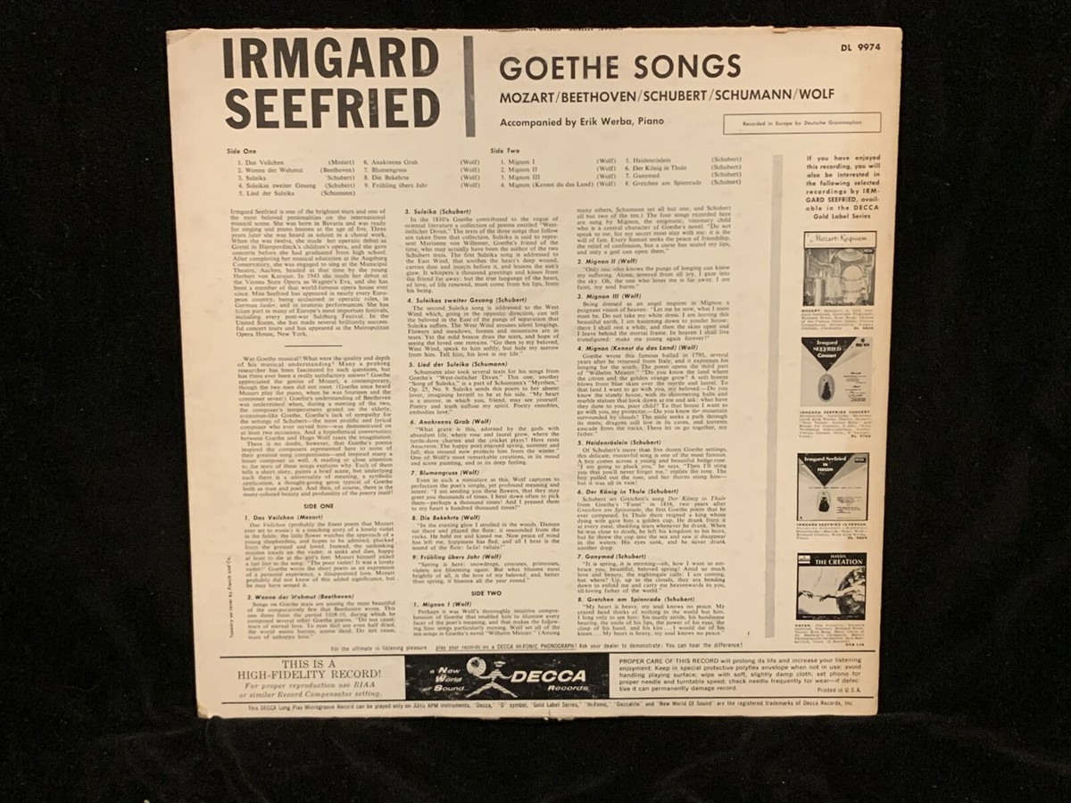 IRMGARD SEEFRIED - Goethe Songs - Erik Werba - DECCA Gold DL-9974