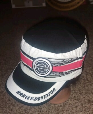 Harley Davidson Womens Race Stripe Flat Top Cadet Cap Hat Black White 97684-18VW Harley-Davidson Women main image 4