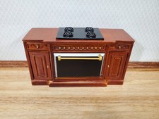 Dollhouse Stove Oven Cabinet Walnut Finish 1:12 Scale Miniature Kitchen Cupboard