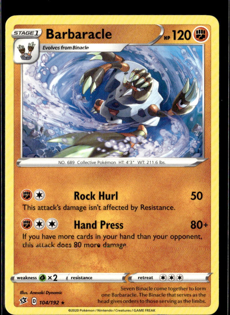 Pokemon Barbaracle 104/192 Rebel Clash Non Holo Rare 2 Card Lot