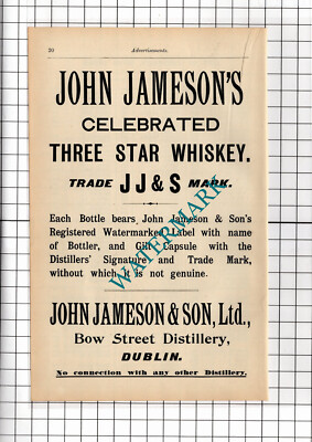 John Jameson's Whiskey John Jameson & Son Ltd Dublin Werbung - 1902 Steckling