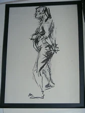 Figure life drawing nude expressive Art Brut charcoal, woman standing   A1 size