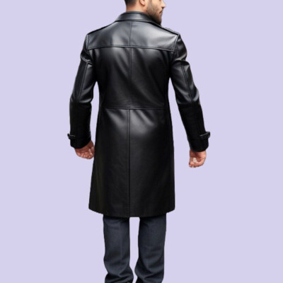 最安値timeison DAPPER LEATHER COAT Leather Coat Jacket for men Black Long Coat Genuine Lambskin | eBay