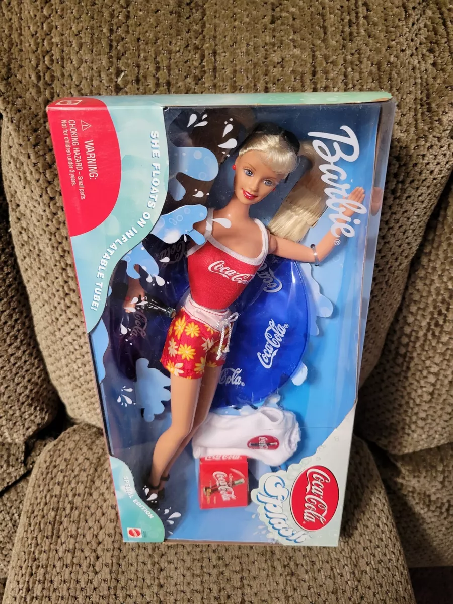 Coca Cola Splash Barbie w Inflatable Coca Cola Tube New in box Mattel B4