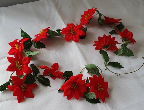 Artificial Flowers Poinsettia Garland Christmas Ivy Vine Fern Leaf Plant Foliage