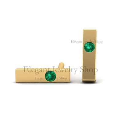 Flush Setting Emerald Bar Stud Earrings 14kt Yellow Gold Jewelry Gifts for Her