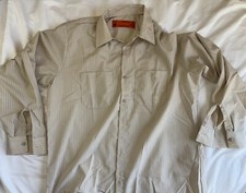 Red Kap Work Wear Shirt Mechanic Labor Large NEW But Dirty Beige Stripe USA VTG
