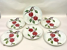 Set of 6 Blue Ridge Southern Pottery Apple Jack Gray Sponge 9.5” Dinner Plates