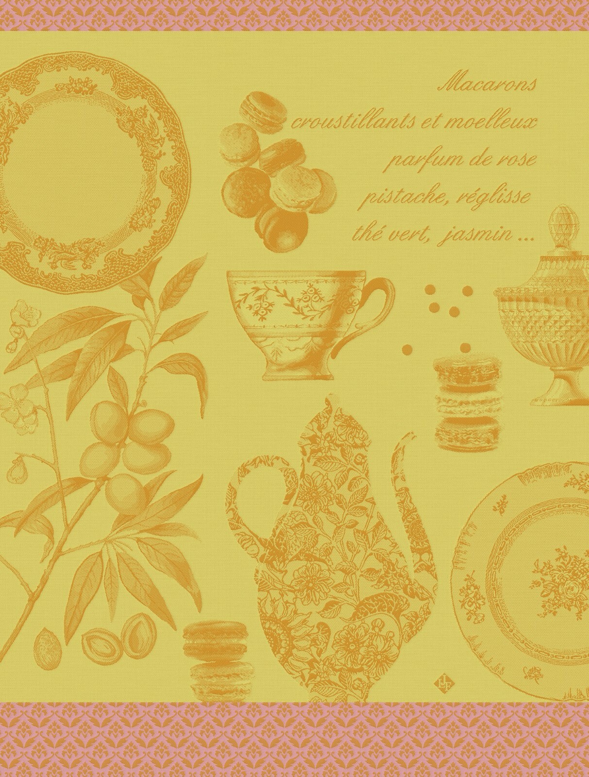 Jacquard Francais ""Macarons"" (Mango), Woven cotton tea towel. Made in France