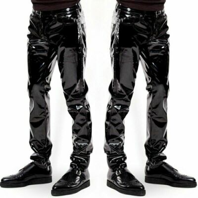 2021 MEN'S NERA IN PVC Stadio Tuta in finta pelle sexy matita pantaloni  stretti in lattice | eBay